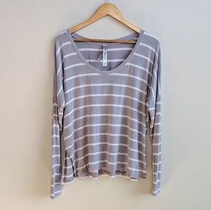 Lorna Jane Drop Shoulder Gray Striped Long Sleeve